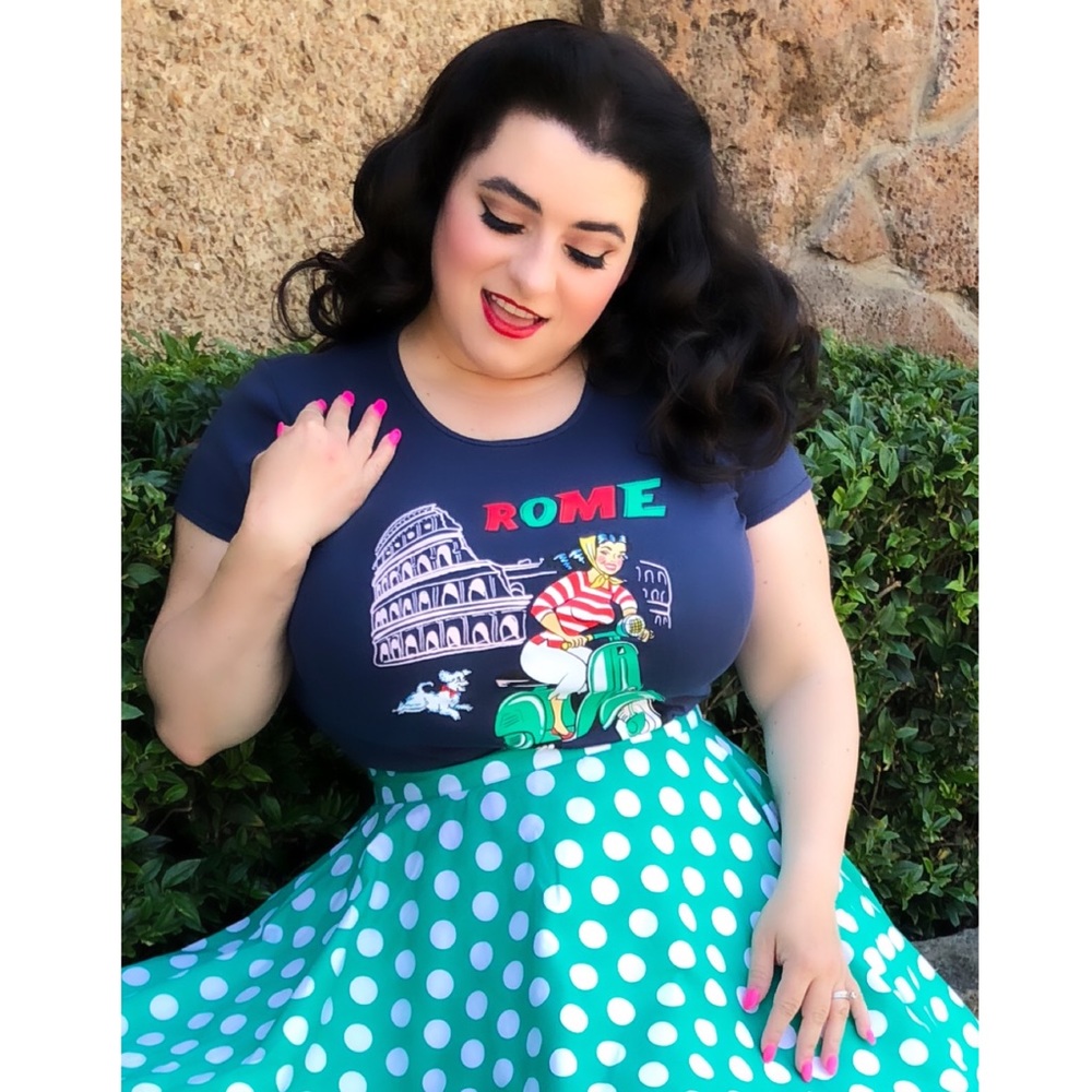 Retro Lady Rome Italy Vespa Pinup Girl Tee Medium